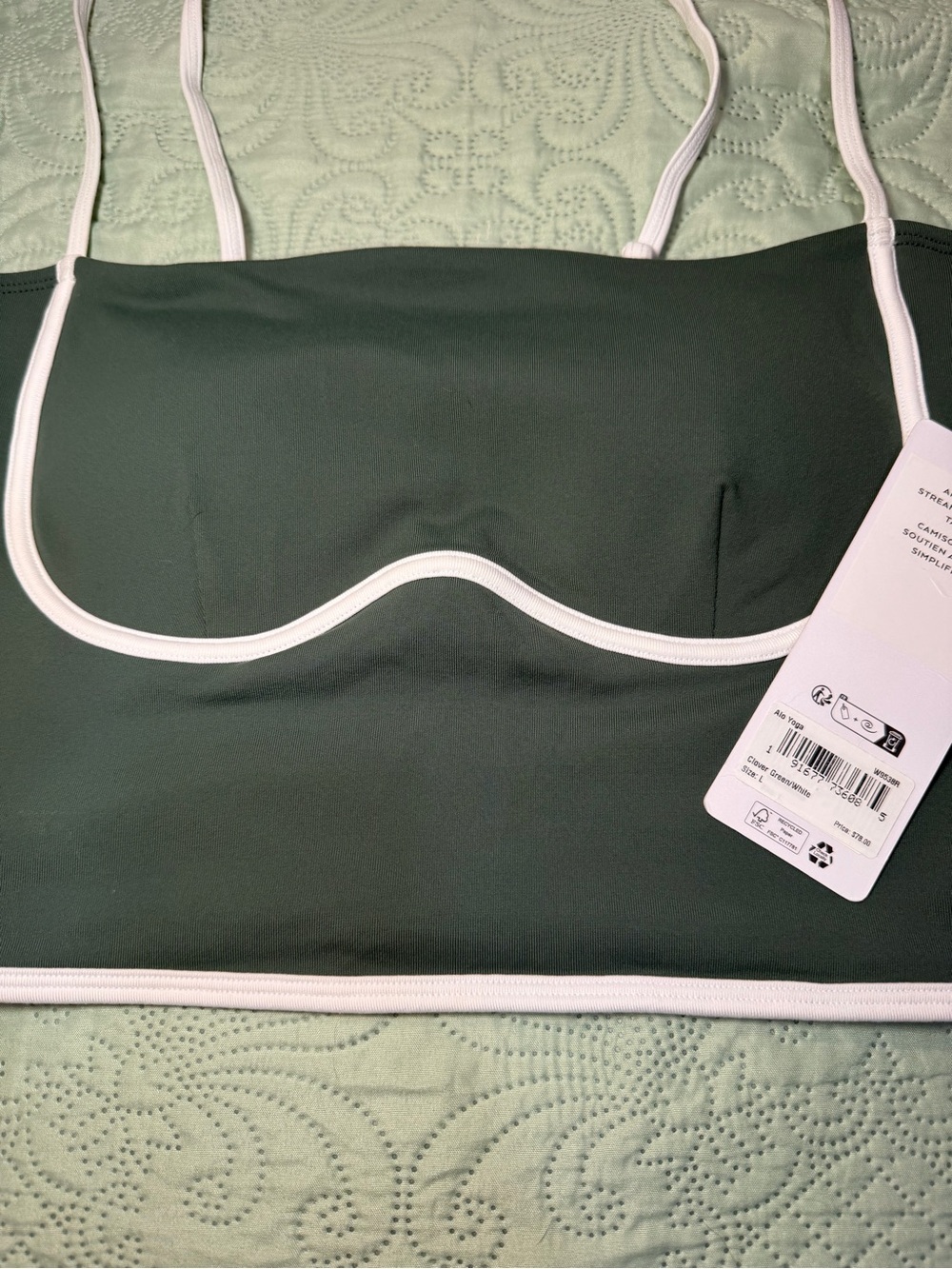 ALO Yoga Green Crop Top with White